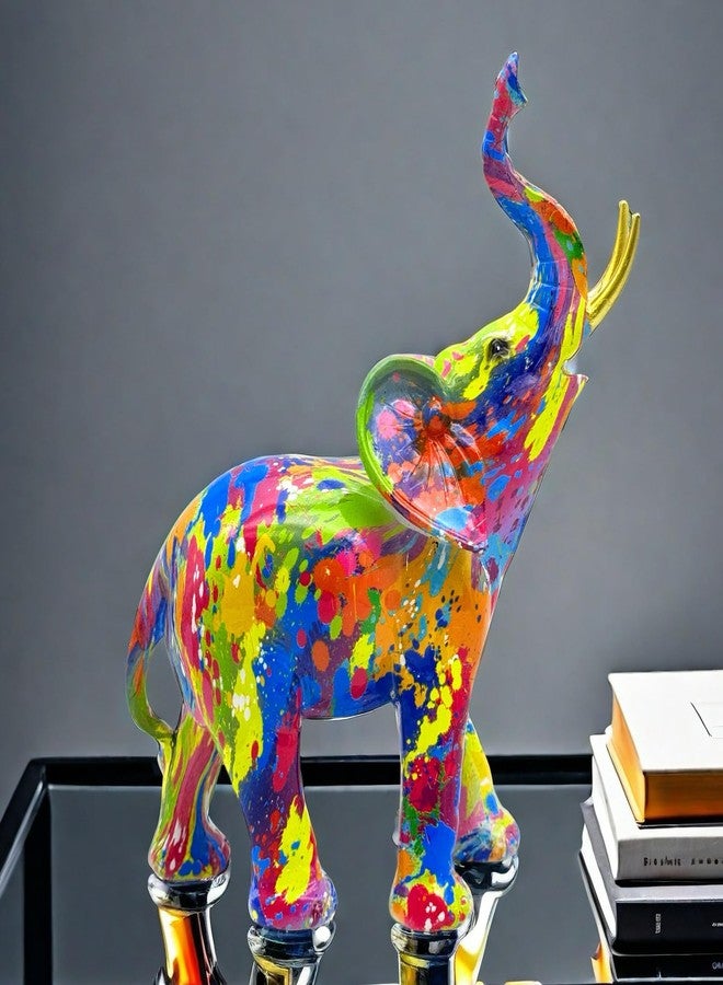 SHTWX Colorful Elephant Statue Sculpture Figurine for Home, Office, Living Room, Desktop Decoration, Garden Outdoor Decor (Large) - Image 1